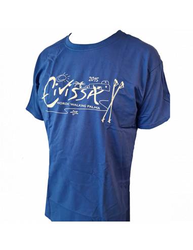 Camiseta Eivissa 2015. Color azul y dibujo en blanco Nordic Walking Palma -